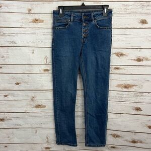 Prana Medium Wash Exposed Button Fly Straight Leg Jeans